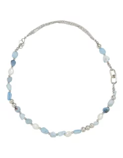 Promo 🔔 Barcs Neptune Mixed Stone & Pearl Necklace In Blue ✨