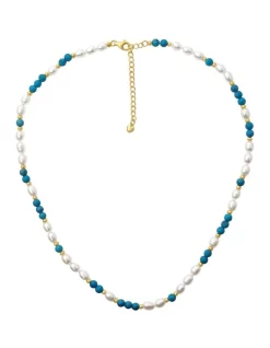 Flash Sale ✨ Pure Elements Turquoise & Pearl Necklace In Gold 🎉