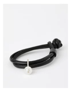 Best deal 🧨 Wayne Cooper Leather & Pearl Bracelet In Black 😉