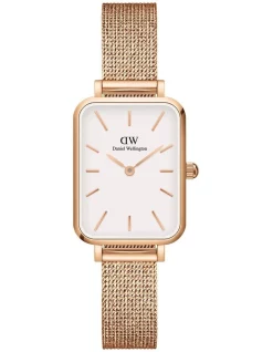 Cheap 🎉 Daniel Wellington Quadro Pressed Melrose 26mm Rose Gold/White Stainless Steel Mesh ⌚ Watch 👍