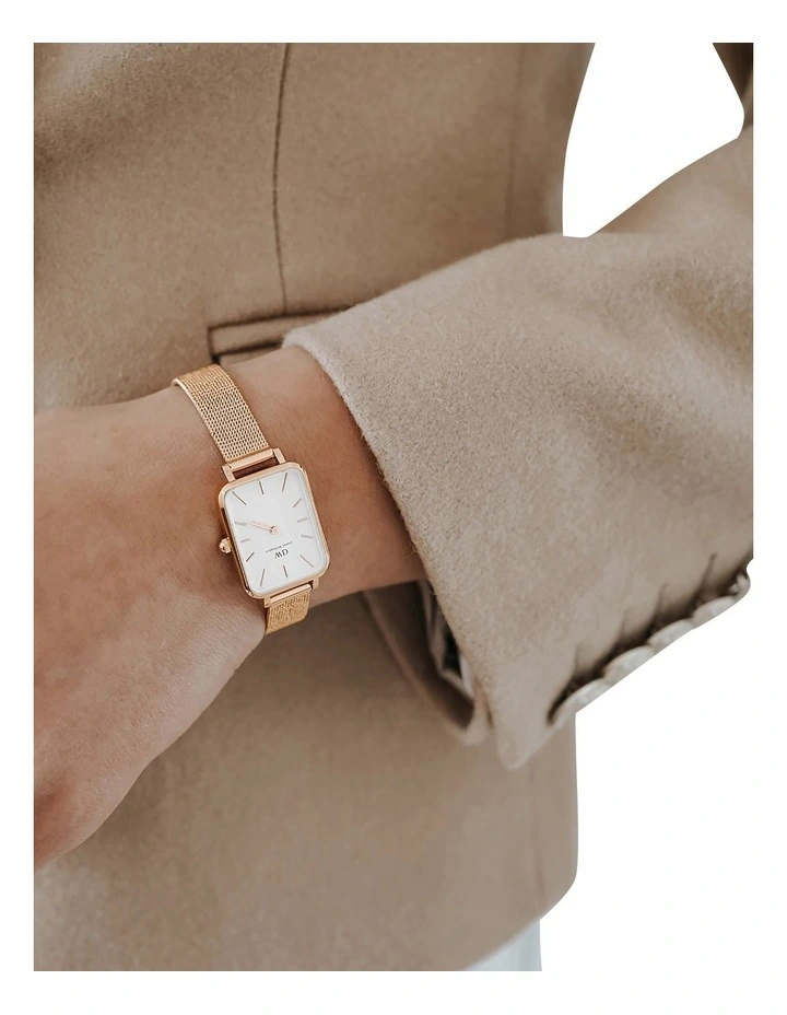 Cheap π Daniel Wellington Quadro Pressed Melrose 26mm Rose Gold/White Stainless Steel Mesh β Watch π - Image 2