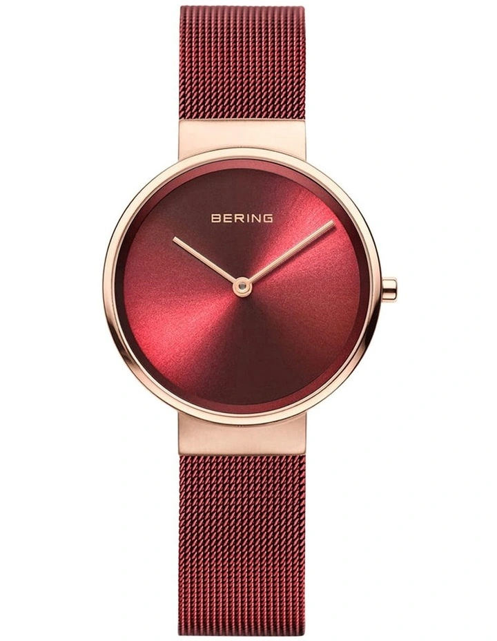Budget β€οΈ Bering Ladies Classic Collection Red Milanese Stainless Steel Analog β Watch 14531-363 β