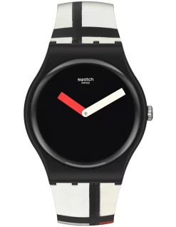 Deals โค๏ธ Swatch Red Blue And White By Piet Mondrian โ Watch In Multi ๐