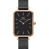 Outlet 💯 Daniel Wellington Quadro Pressed Ashfield 26mm Black/Rose Gold Stainless Steel Mesh ⌚ Watch 😉